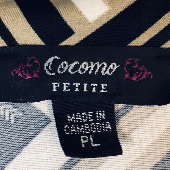 Cocomo Pintuck Top Womens PL V Neck Popover Knit 3/4 Roll Tab SLV Zig-Zag Print - Picture 3 of 11